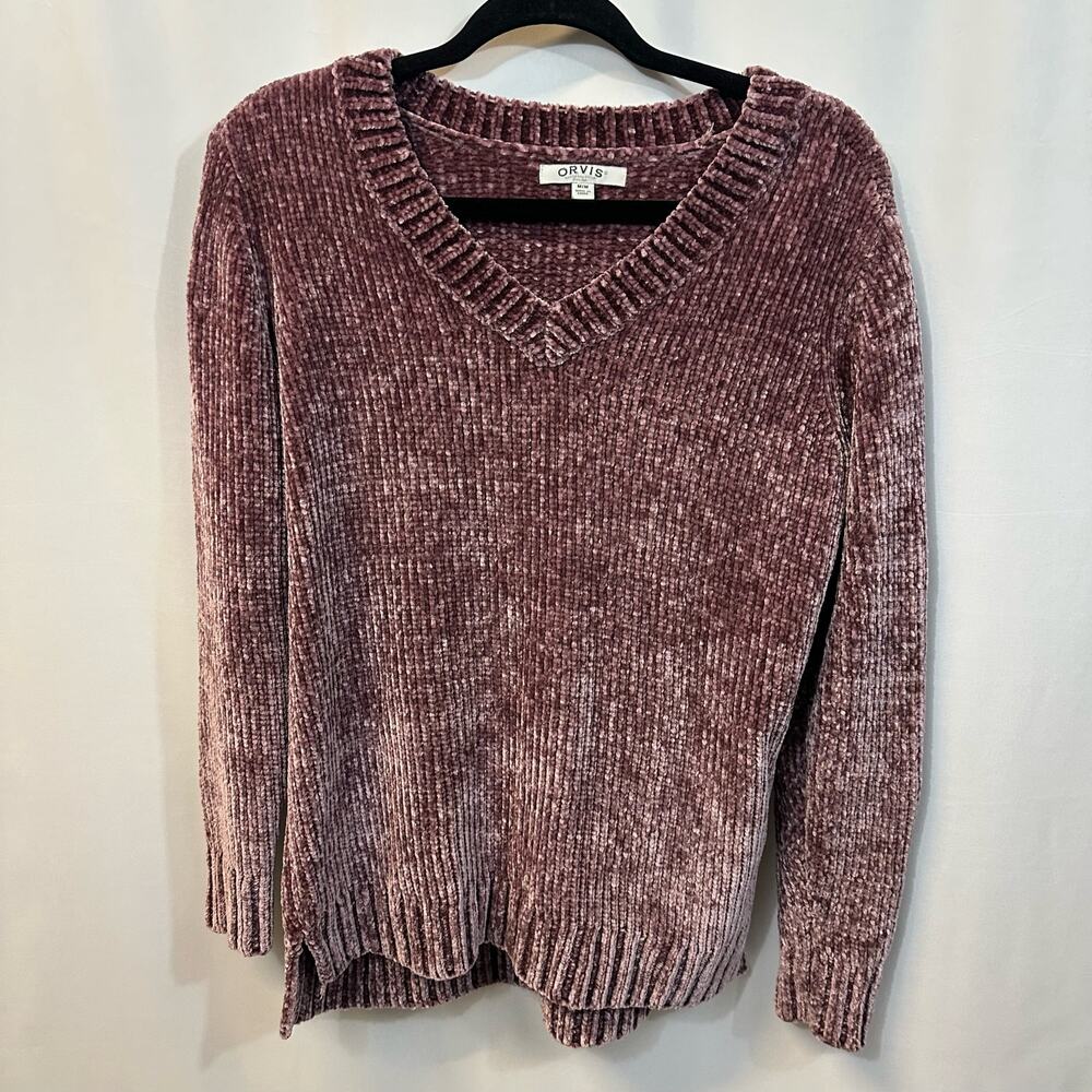 Orvis Pink Rose Chenille Soft V-Neck Long Sleeve Barbie Sweater Medium